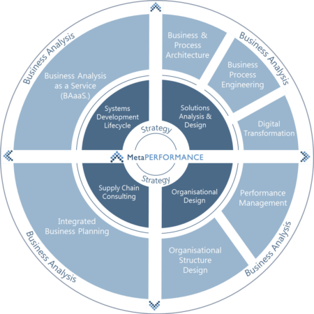 An image of a business analysis overview chart of how all the MetaPerformance services come together.